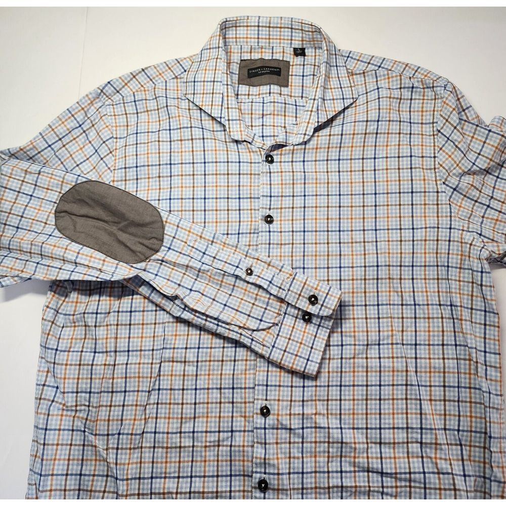 Singer and Sargent Mens Size L Checkered Plaid Long Sleeve‎ Shirt